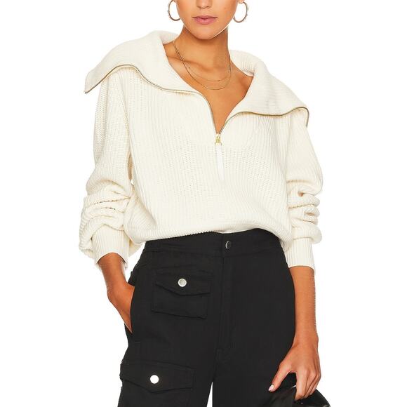 Varley Sweaters - Varley 'Mentone' White Cotton Half Zip Sweater Size XS